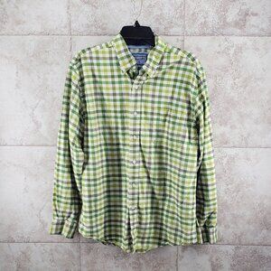 Button Down Checked Green Long Sleeve Plaid Saddlebred Vintage Oxford Mens Sz L